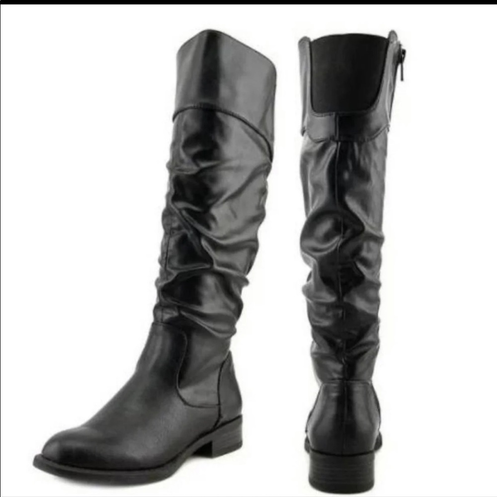 Nine West Leonora Black Leather Knee High Slouchy Boots - Picture 1 of 11